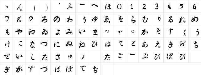 Hiragana Regular  glyph index