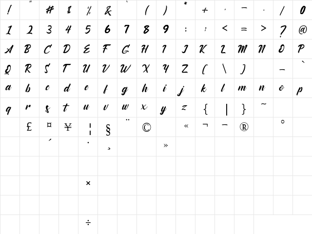 Andallan Regular  glyph index