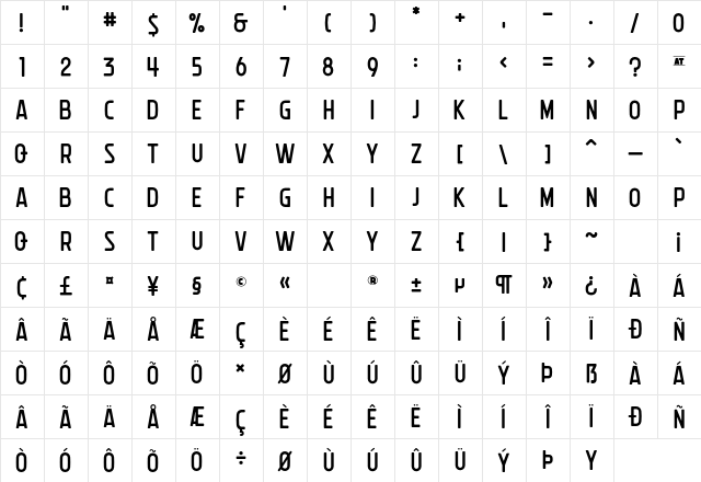 Mike Sans Free Regular  glyph index