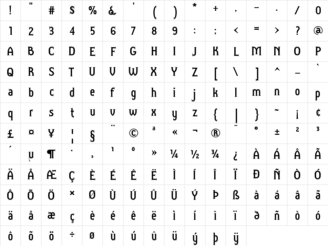 Cambalache Bold Regular  glyph index