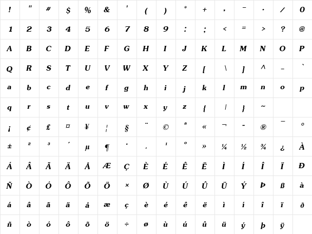 JasmineUPC Bold Italic  glyph index