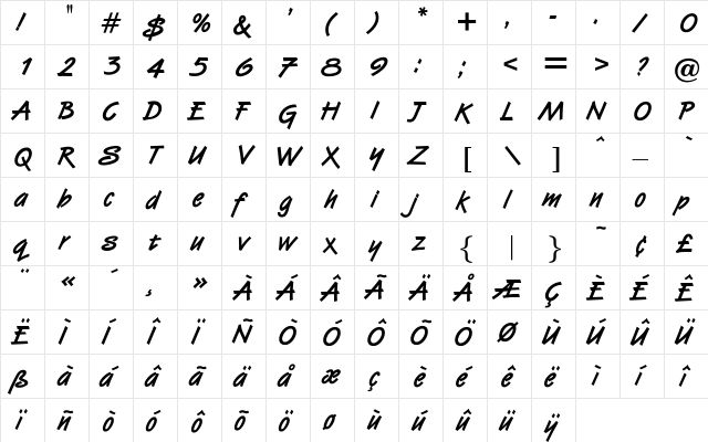 OPTIVanilla-Bold Regular  glyph index