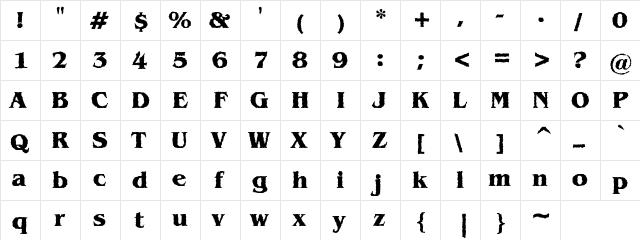 Grunge Begnat Bold Regular  glyph index