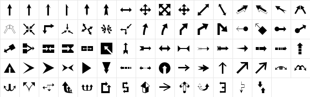 Arrows (filled) Regular  glyph index
