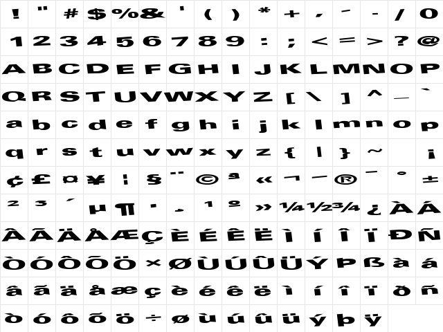 AtLeisureWorld76 Regular  glyph index