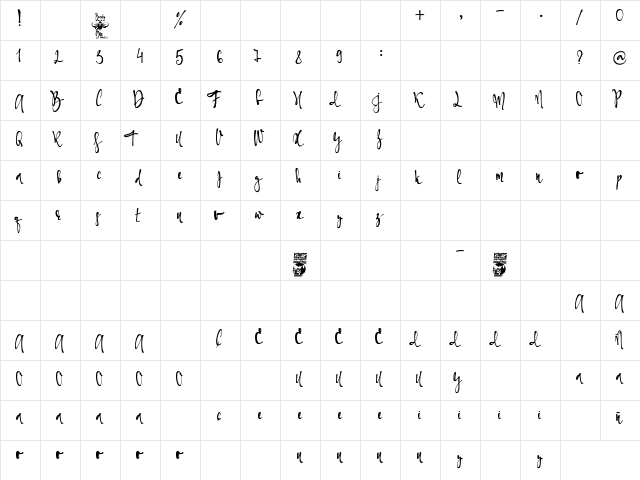 Beauty Bee Regular  glyph index