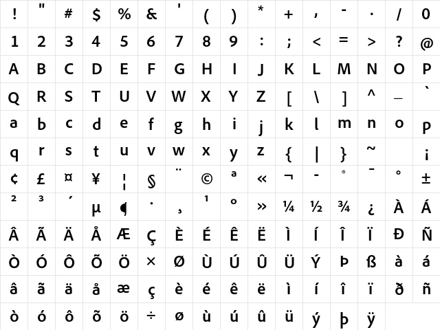 Adobe Clean Bold  glyph index