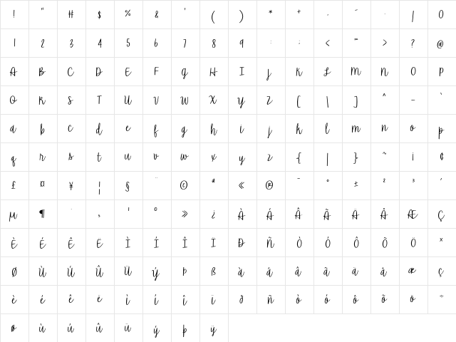 The Road Ahead Regular  glyph index