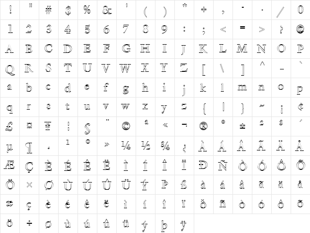 FZ ROMAN 25 HOLLOW Normal  glyph index