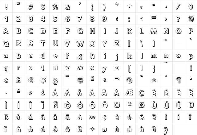 RogerBeckerShadow Bold  glyph index