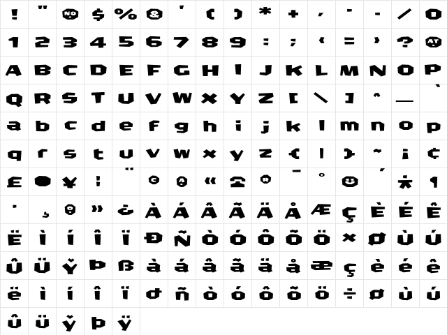 CrashBangWallop Medium  glyph index