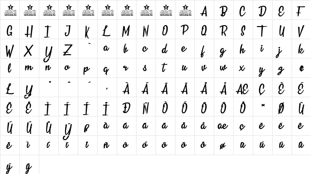 Over the Seas Personal Use Regular  glyph index