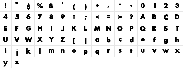 Banchester Regular  glyph index