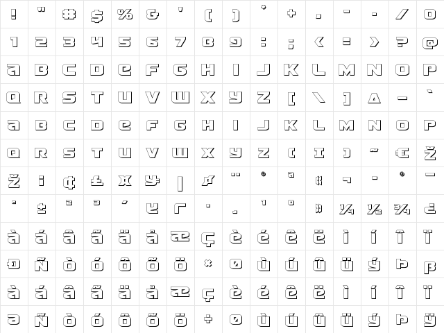Terran 3D Regular  glyph index