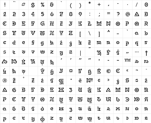 DublonBrusC Regular  glyph index