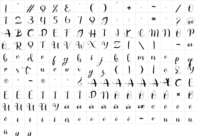 guidelovely bold  glyph index