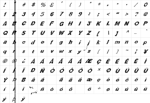 FZ JAZZY 36 CRACKED ITALIC Normal  glyph index