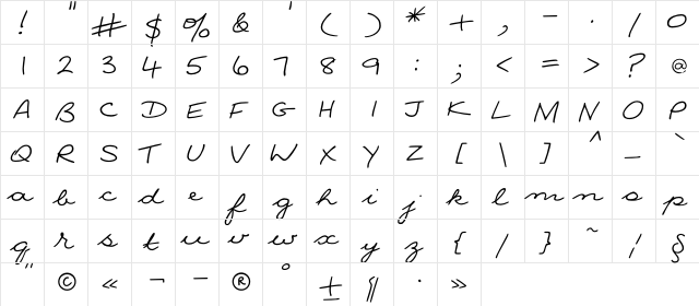 NinaC Regular  glyph index