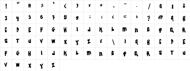 Earthquake Regular  glyph index