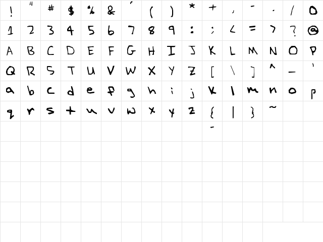 Jacks Handwriting Regular  glyph index