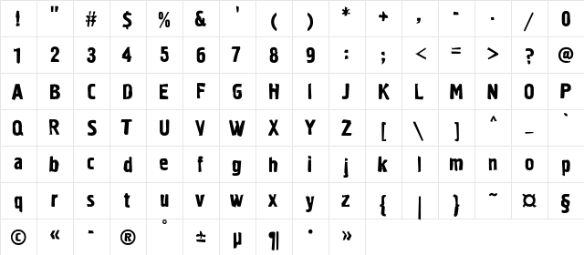 Graffiti1C Regular  glyph index