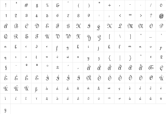 OPTIFrench Regular  glyph index