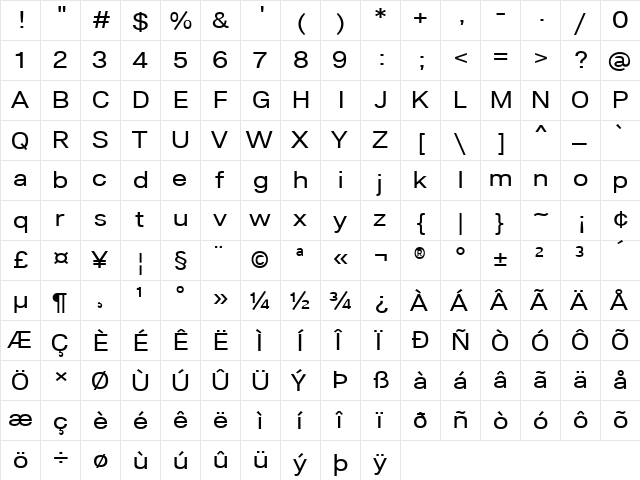 Lunchtype24 Expanded Regular  glyph index
