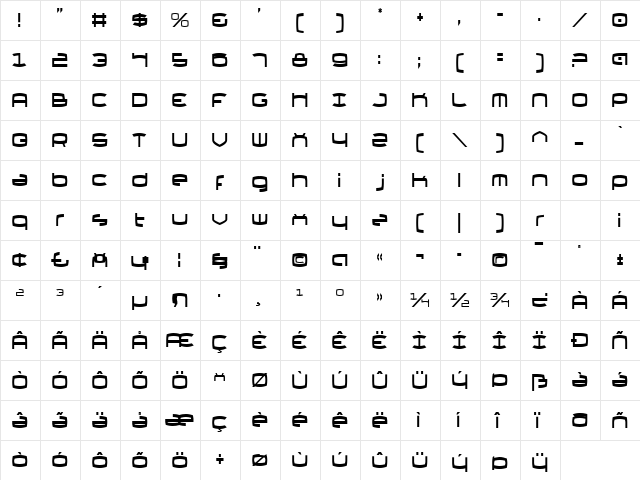 Thundergod II Condensed Condensed  glyph index