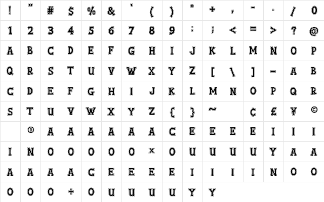 College Squad Regular  glyph index