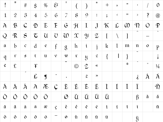Freehand Normal  glyph index
