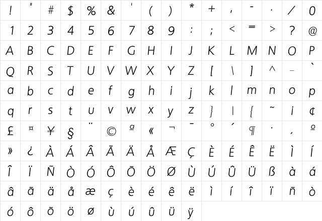 Iquebeck Light  glyph index