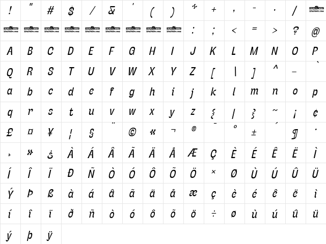 Stinger Slim Trial Italic  glyph index