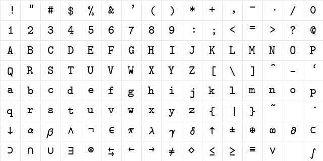 cmtex9 Regular  glyph index