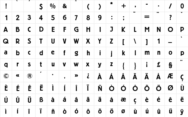 BerlinerGroteskBQ Medium  glyph index