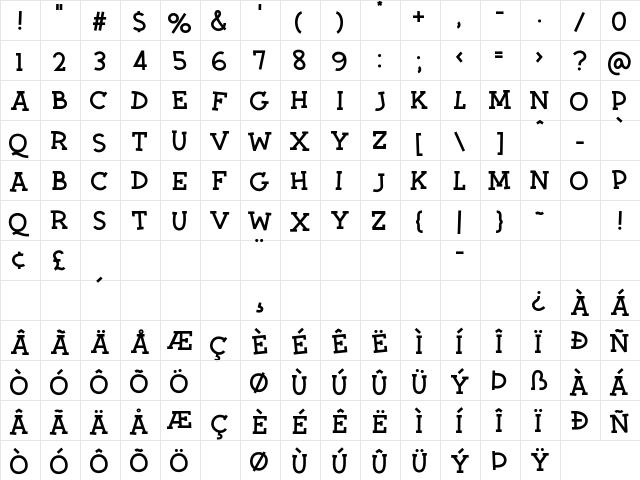 Twiddlestix Regular  glyph index