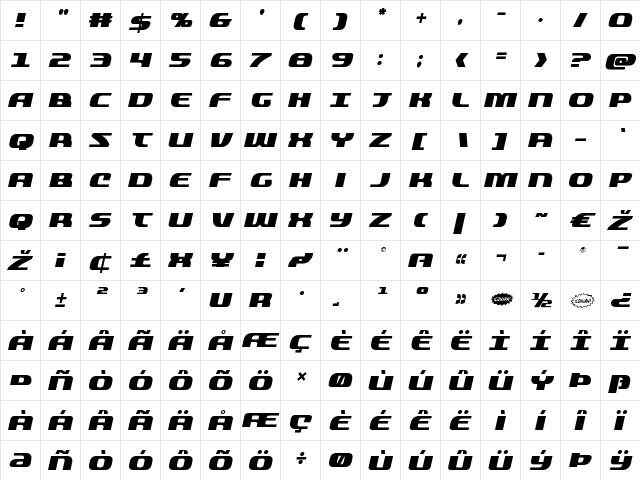 Quickening Italic Italic  glyph index