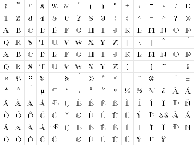 Gallia MT Std Regular  glyph index