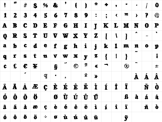 DanielBeckerRandom-Heavy Regular  glyph index