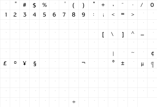 LesmoreBookTab Roman  glyph index