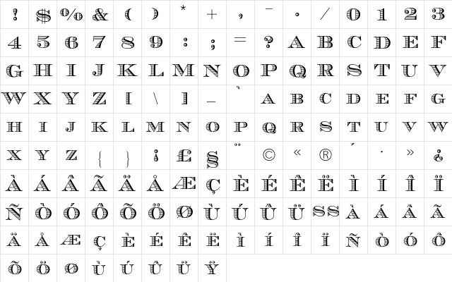 Chevalier Caps BQ Regular  glyph index