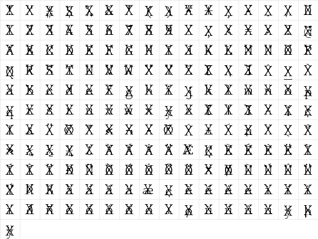 JMH Typewriter mono Fine Cross Regular  glyph index