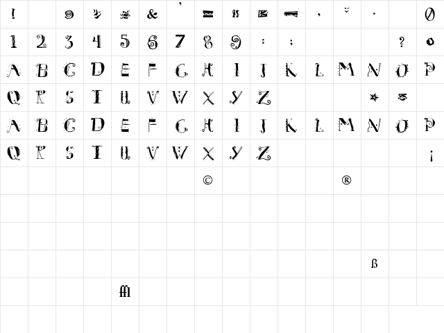 ScarlettTTPC Regular  glyph index