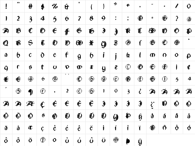 RotundaEspagna Regular  glyph index