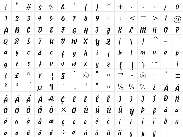 UKIJ Moy Qelem Regular  glyph index