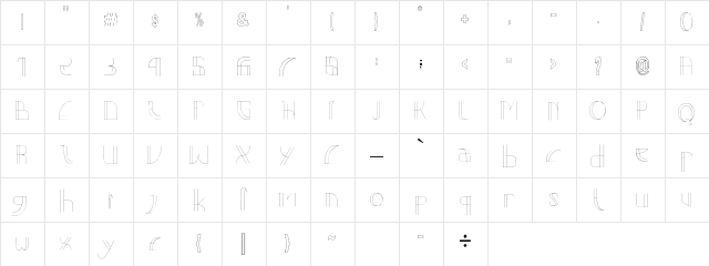 Relline Regular  glyph index