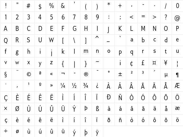 Gillius ADF Cond Regular  glyph index