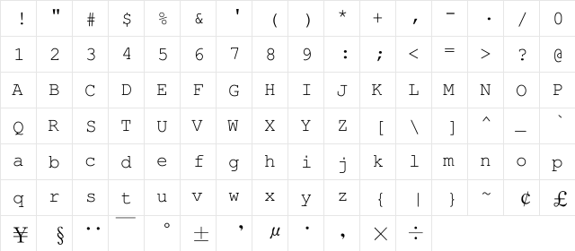 TSC FMing S TT Regular  glyph index