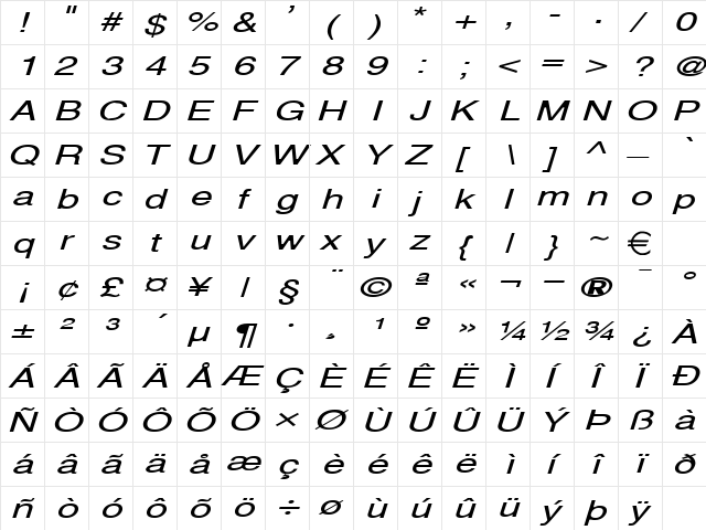 AlpsExtended Italic  glyph index