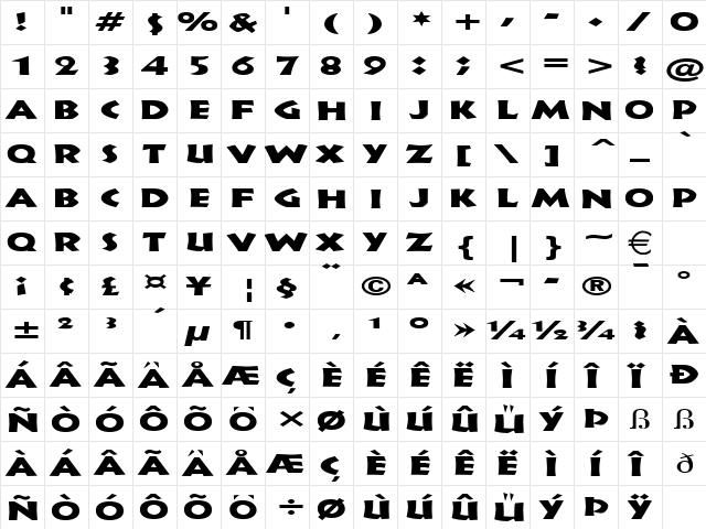 IndyExtended Normal  glyph index