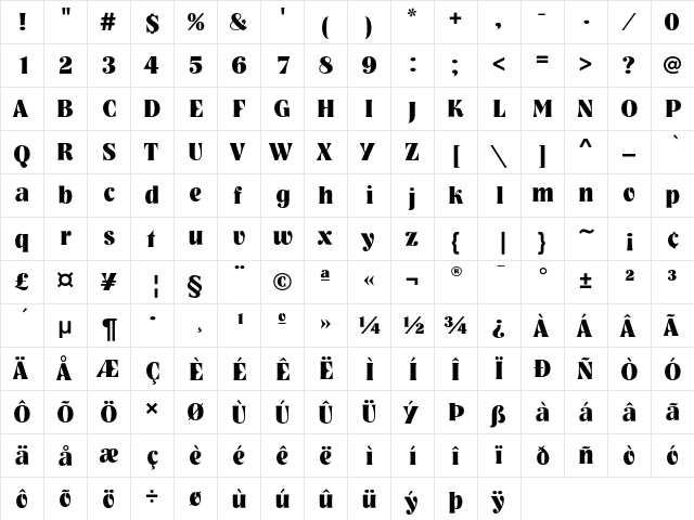 NashvilleEF Bold  glyph index